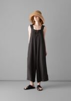 Garment Dyed Linen Pinafore Jumpsuit | Black Coffee