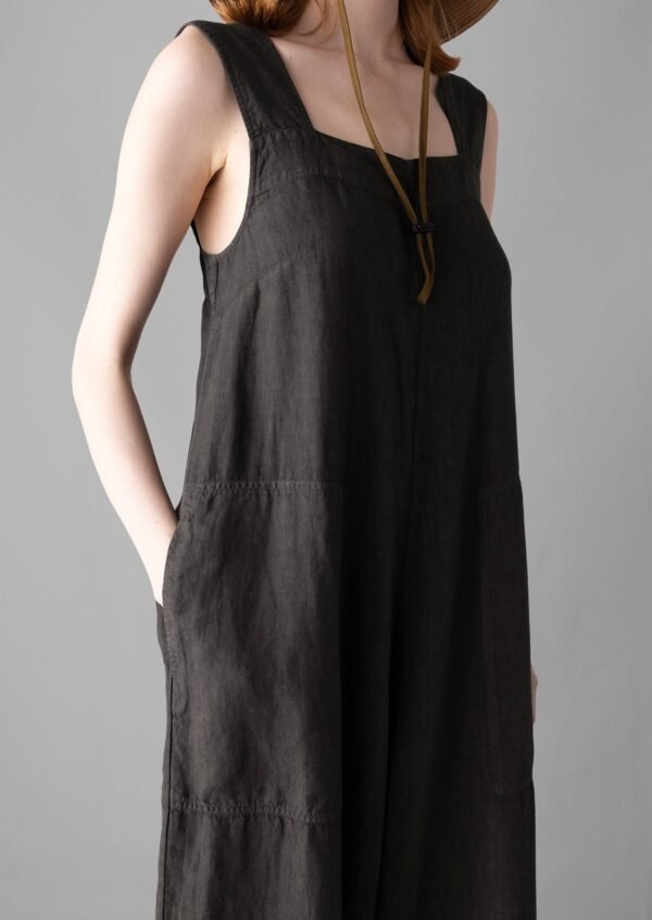 Garment Dyed Linen Pinafore Jumpsuit | Black Coffee