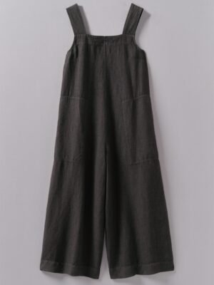 Garment Dyed Linen Pinafore Jumpsuit | Black Coffee