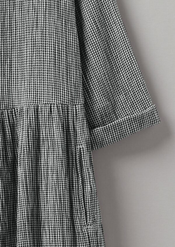 Freya Gingham Crinkle Cotton Dress | Black/Ecru