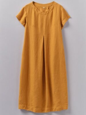 Rounded Garment Dyed Linen Dress | Marigold