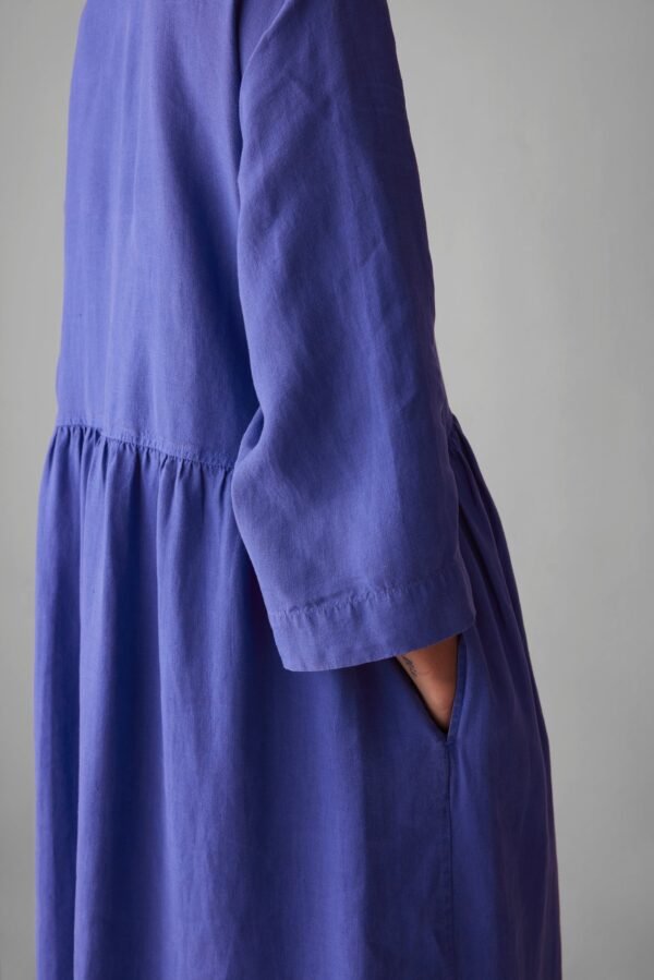 V-Neck Garment Dyed Linen Dress | Bilberry