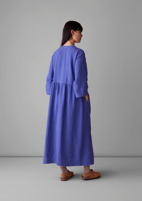 V-Neck Garment Dyed Linen Dress | Bilberry