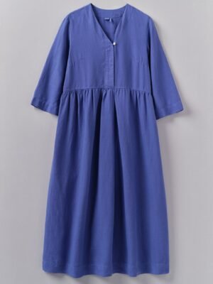 V-Neck Garment Dyed Linen Dress | Bilberry