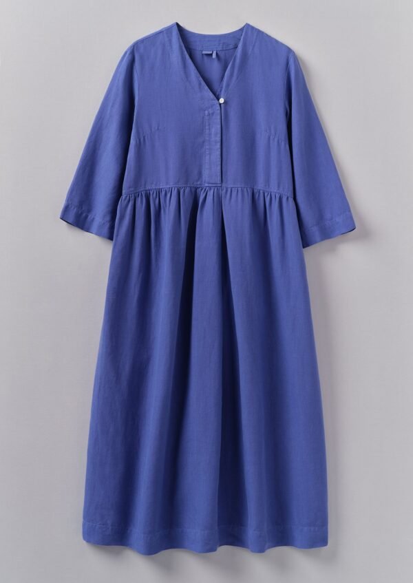 V-Neck Garment Dyed Linen Dress | Bilberry