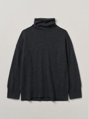 Roll Neck Wool Cashmere Sweater | Charcoal