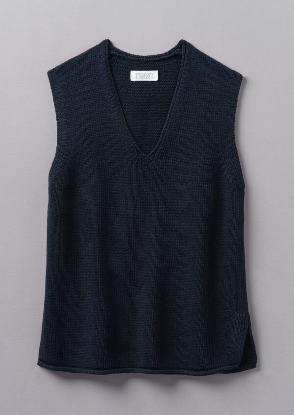 V-Neck Linen Cotton Knitted Tank | Dark Navy