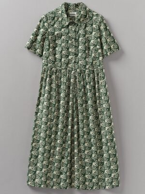 Selma Cotton Shirt Dress | Ecru/Serpentine Green