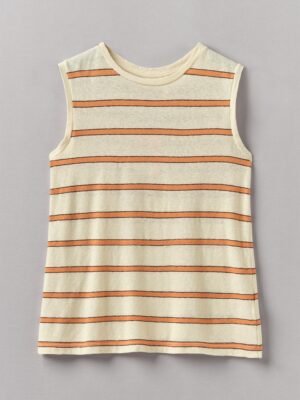 Cotton Linen Stripe Vest | Soft Mango/Milk