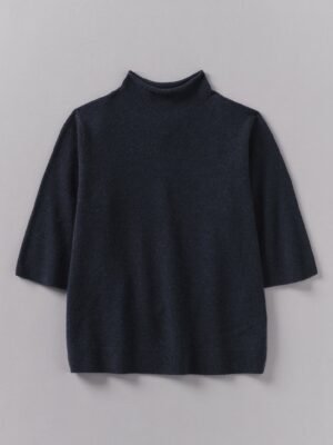Fine Wool Cashmere Half Sleeve Sweater | Darkest Navy