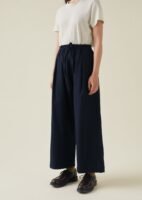 Cotton Wool Herringbone Pull On Pants | Dark Navy