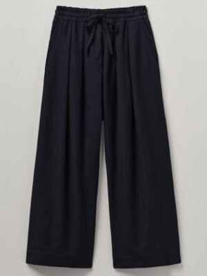 Cotton Wool Herringbone Pull On Pants | Dark Navy