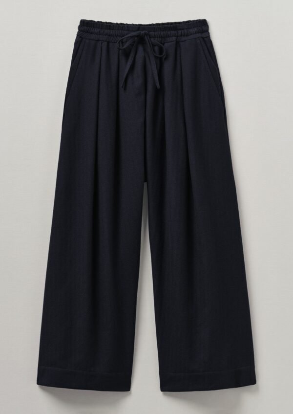 Cotton Wool Herringbone Pull On Pants | Dark Navy